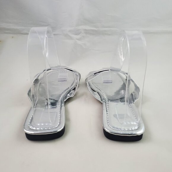 Women's Slip On Sandals Metallic Silver 7 Slides Casual - Picture 3 of 7